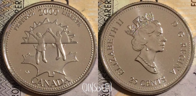Канада 25 центов 2000 года, KM# 374, UNC, 160-106