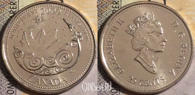 Канада 25 центов 2000 года, KM# 381, UNC, 160-110