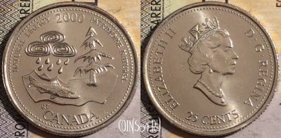 Канада 25 центов 2000 года, KM# 382, UNC, 160-108