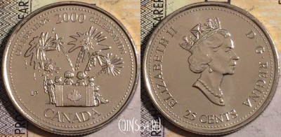 Канада 25 центов 2000 года, KM# 383, UNC, 160-109