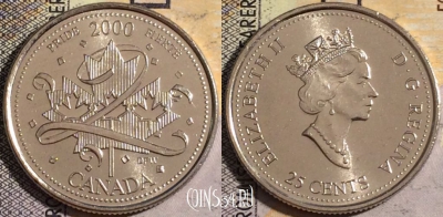 Канада 25 центов 2000 года, KM# 384.2, UNC, 160-111