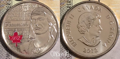 Канада 25 центов 2012 года, KM# 1324, цвет., UNC, 160-095