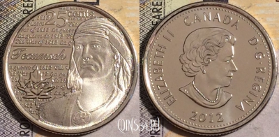 Канада 25 центов 2012 года, KM# 1324, UNC, 160-100