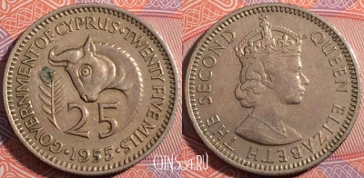Кипр британский 25 милс 1955 года, KM# 34, 179-047