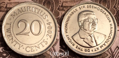 Маврикий 20 центов 2004 года, KM# 53, 65-034b