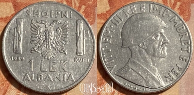 Албания 1 лек 1939 года, KM# 31, 462q-521 ♛