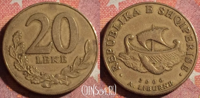 Албания 20 леков 2000 года, KM# 78, 368-090