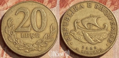 Албания 20 леков 2000 года, KM# 78, 448q-079