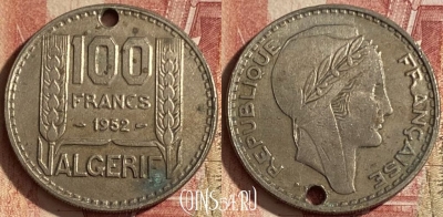 Алжир 100 франков 1952 года, KM# 93, 061q-065 ♛