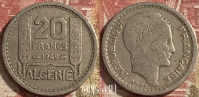 Алжир 20 франков 1949 года, KM# 91, 064p-079 ♛