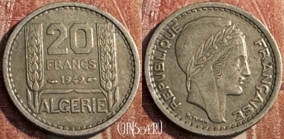 Алжир 20 франков 1949 года, KM# 91, 130s-104 ♛