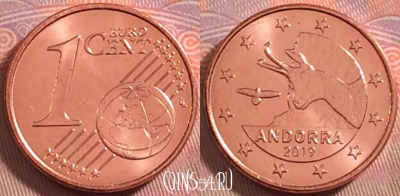 Андорра 1 евроцент 2019 года, KM# 520, UNC, 102k-109