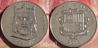 Андорра 1 сантим 2002 года, Карл Великий, KM# 176, 264-009