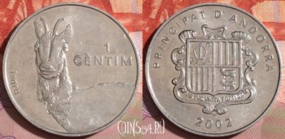 Андорра 1 сантим 2002 года, Пиренейская серна, 170c-065