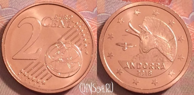 Андорра 2 евроцента 2018 года, KM# 521, UNC, 098k-083