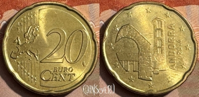 Андорра 20 евроцентов 2014 года, KM# 524, 467s-596