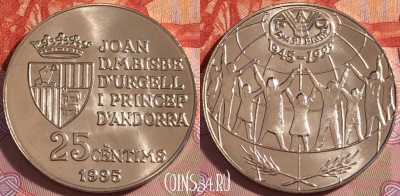 Андорра 25 сантимов 1995 года, ФАО, KM# 109, UNC, 272-043