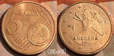 Андорра 5 евроцентов 2014 года, KM# 522, 467s-548 ♛