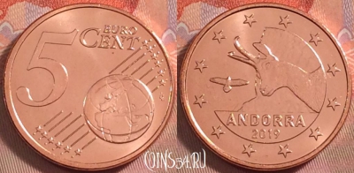 Андорра 5 евроцентов 2019 года, KM# 522, UNC, 100k-014