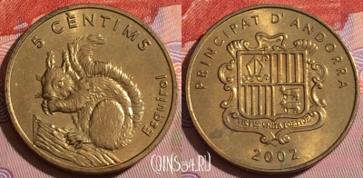 Андорра 5 сантимов 2002 года, Белка, KM# 180, 170c-075