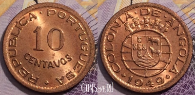 Ангола 10 сентаво 1949 года, KM# 70, 235-025