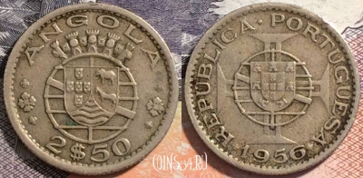 Ангола 2.5 эскудо 1956 года, KM# 77, 163-103
