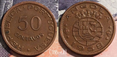 Ангола 50 сентаво 1958 года, KM# 75, 165-073
