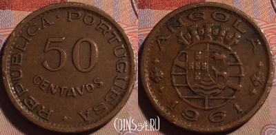 Ангола 50 сентаво 1961 года, KM# 75, 140b-106