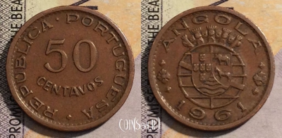 Ангола 50 сентаво 1961 года, KM# 75, 162-061