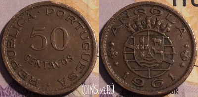 Ангола 50 сентаво 1961 года, KM# 75, 190a-040