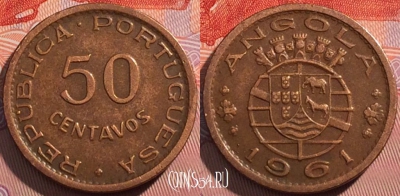 Ангола 50 сентаво 1961 года, KM# 75, a117-120