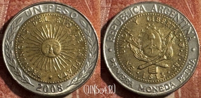 Аргентина 1 песо 2008 года, KM# 112, 225s-035