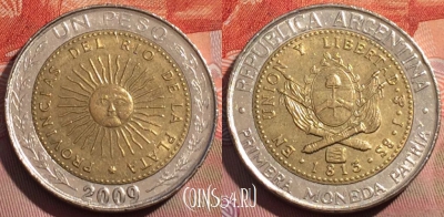 Аргентина 1 песо 2009 года, KM# 112, 264a-025