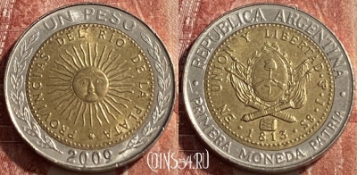 Аргентина 1 песо 2009 года, KM# 112, 462q-318