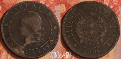 Аргентина 1 сентаво 1884 года, KM# 32, 191o-017