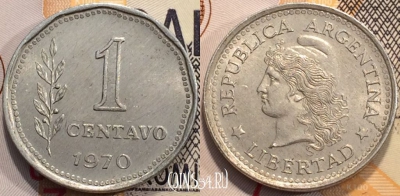 Аргентина 1 сентаво 1970 года, KM 64, 116-068