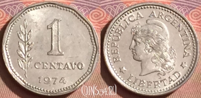 Аргентина 1 сентаво 1974 года, KM# 64, 102l-129