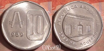 Аргентина 10 аустралей 1989 г., 180°, KM# 102, UNC, 173k-107