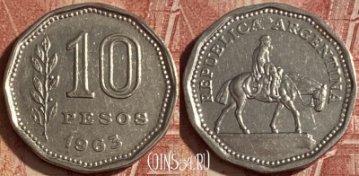 Аргентина 10 песо 1963 года, KM# 60, 088q-009