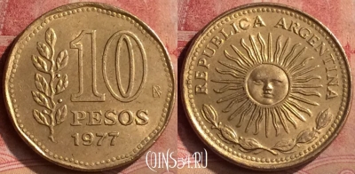 Аргентина 10 песо 1977 года, KM# 72, 140m-019