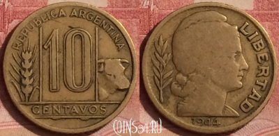 Аргентина 10 сентаво 1944 года, KM# 41, 068l-016
