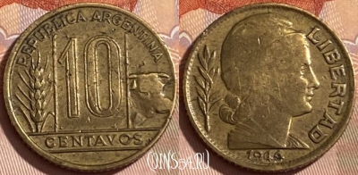 Аргентина 10 сентаво 1944 года, KM# 41, 465q-471