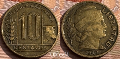 Аргентина 10 сентаво 1949 года, KM# 41, 170s-027 ♛