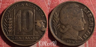 Аргентина 10 сентаво 1950 года, KM# 41, 191j-094