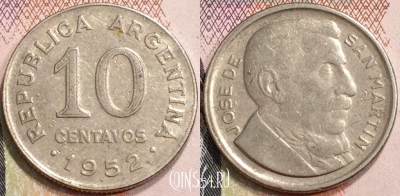 Аргентина 10 сентаво 1952 года, KM# 47, 132-140