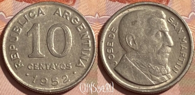 Аргентина 10 сентаво 1952 года, KM# 47, 465q-472
