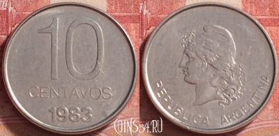 Аргентина 10 сентаво 1983 года, KM# 89, UNC, 269j-014