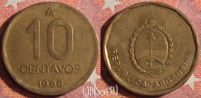 Аргентина 10 сентаво 1986 года, KM# 98, 350-083