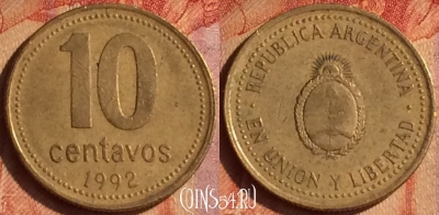 Аргентина 10 сентаво 1992 года, KM# 107, 102o-084