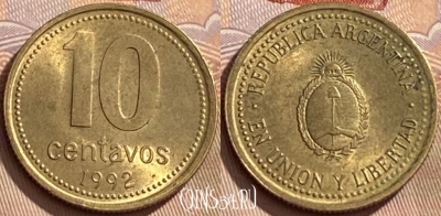 Аргентина 10 сентаво 1992 года, KM# 107, 439q-049